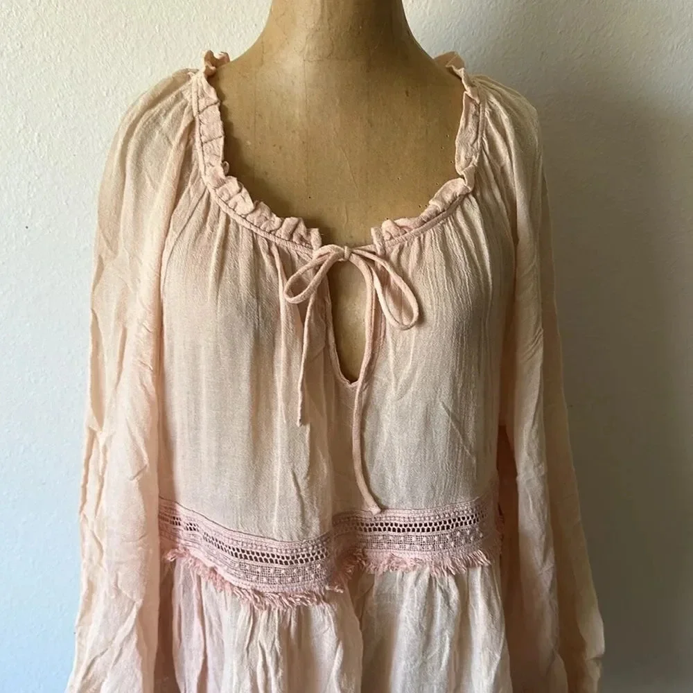 Eberjey sz M Summer of Love Sophia beach cover up long sleeve light pink dress
